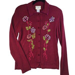 97 Susan Bristol Small Hand Embroidered Wool Blend Floral Cardigan Deadstock